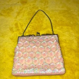 Antique pink beaded handbag